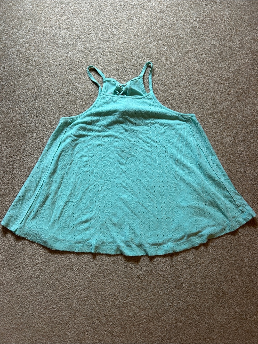 SO aqua flowy lace up back tank top